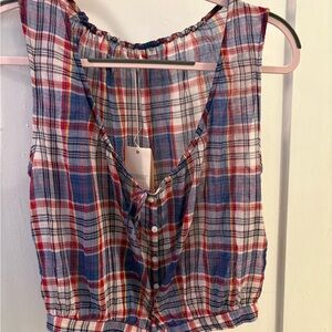 Doen Plaid Sleeveless Top - Red, Blue, White